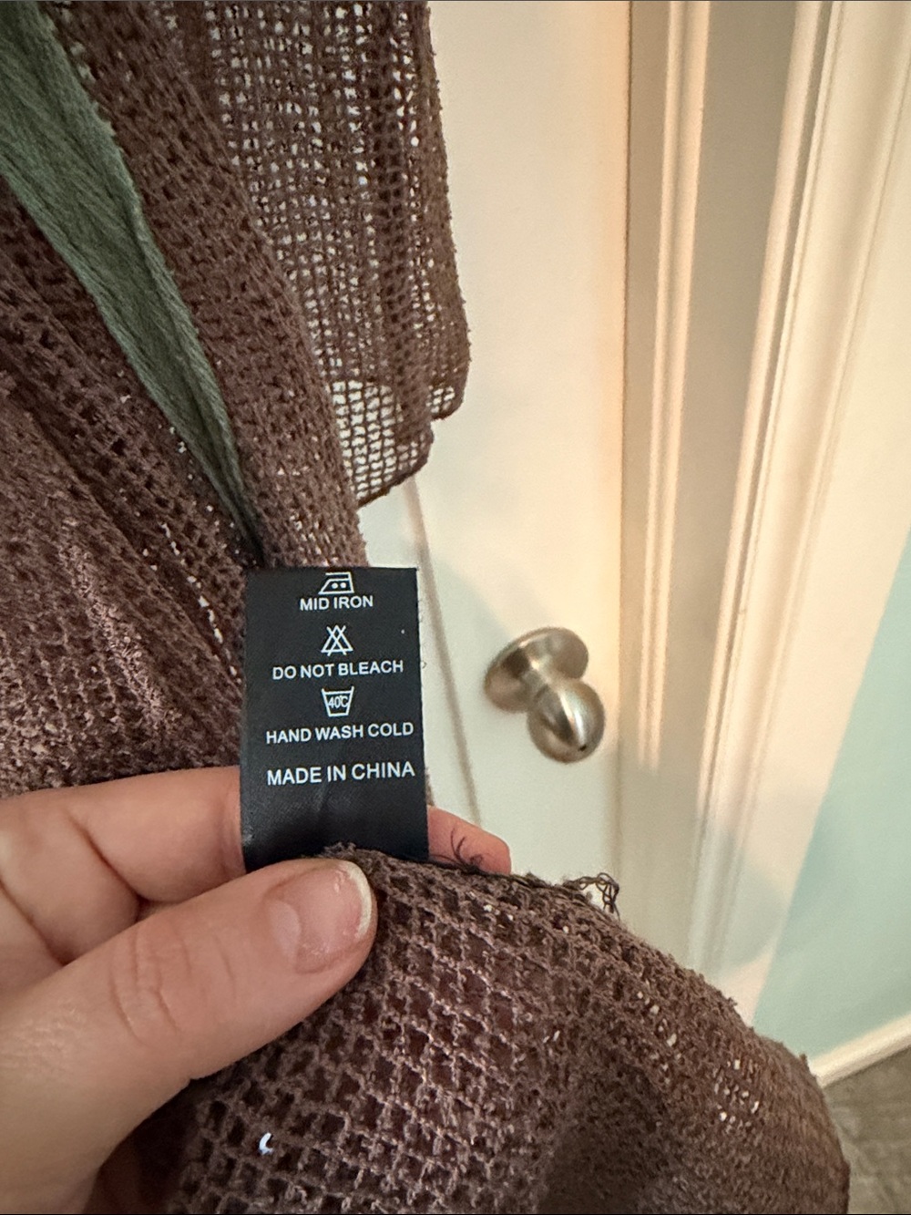 Scrap Work Linen and Cotton Blend Taupe Open-Knit Floral Trim Cardigan - Picture 4 of 7